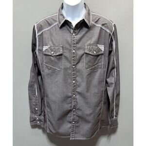 BKE Shirt Mens Standard Fit Pearl Snap Up Gray Large Cowboy Casual Western